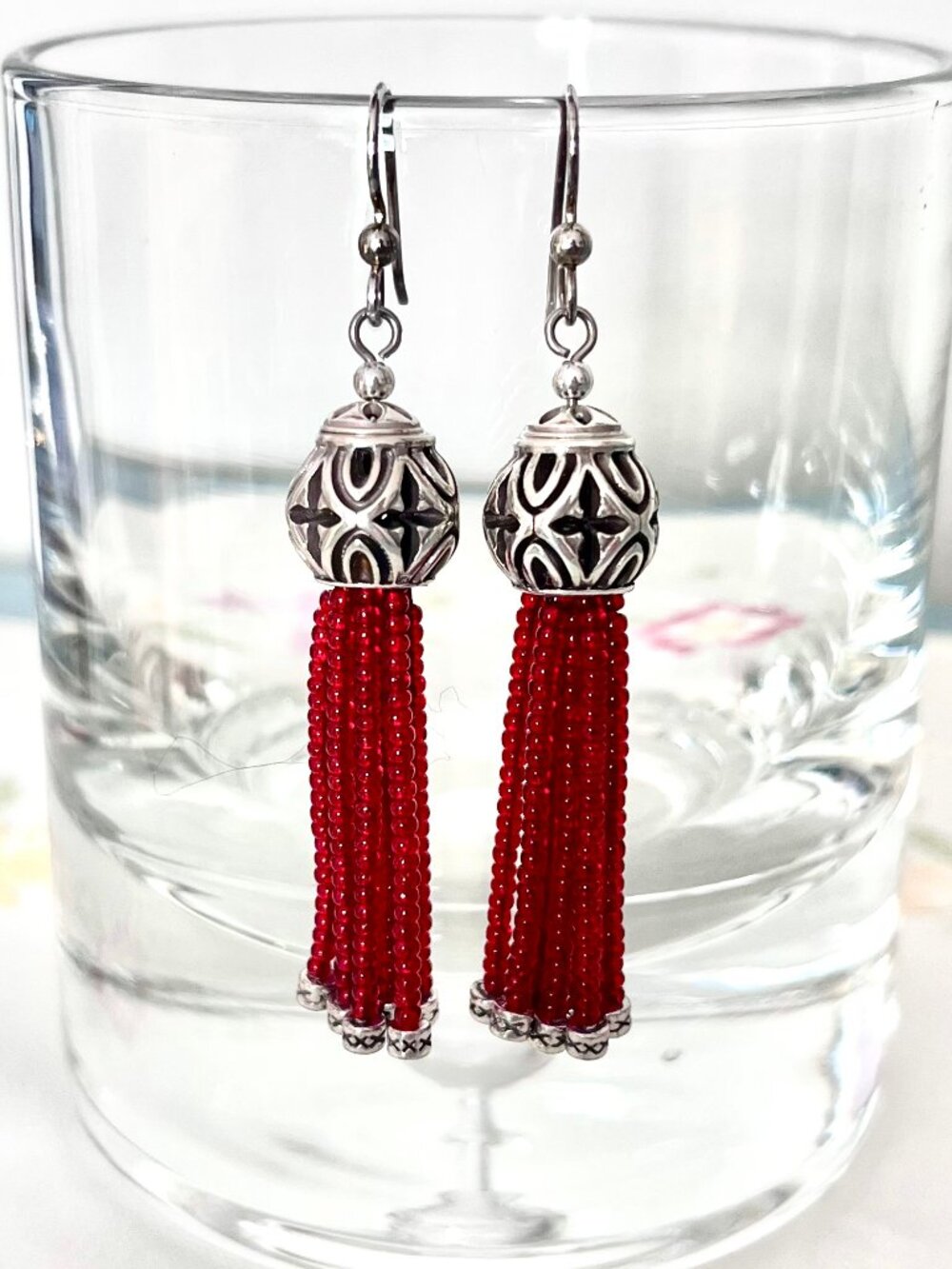 Brighton BoHo Roots Red Czech Glass Bead Earrings